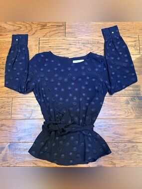 LOFT Floral Appliqué Lined Long Sleeve Blouse Size Small Romantic Boho Chic Top